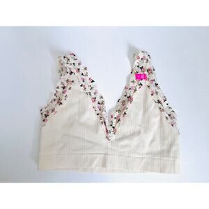 Victoria’s Secret PINK Lace Bralette Floral Cream Size L Removable Padding NWT
